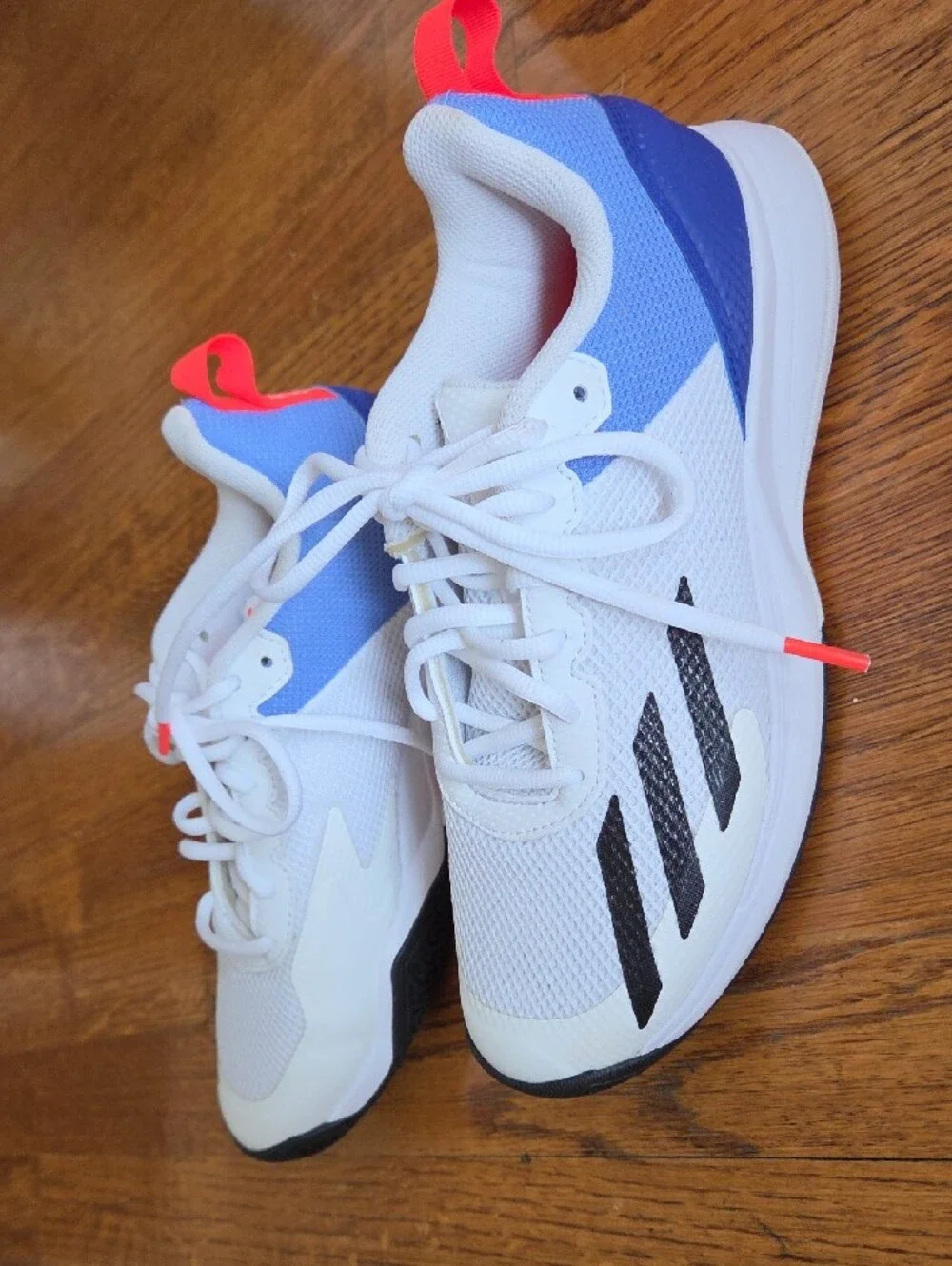 Adidas Kids White Sneakers with Blue and Black Accents